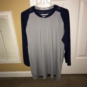 Gray/blue Nike pro combat 3/4 sleeve shirt